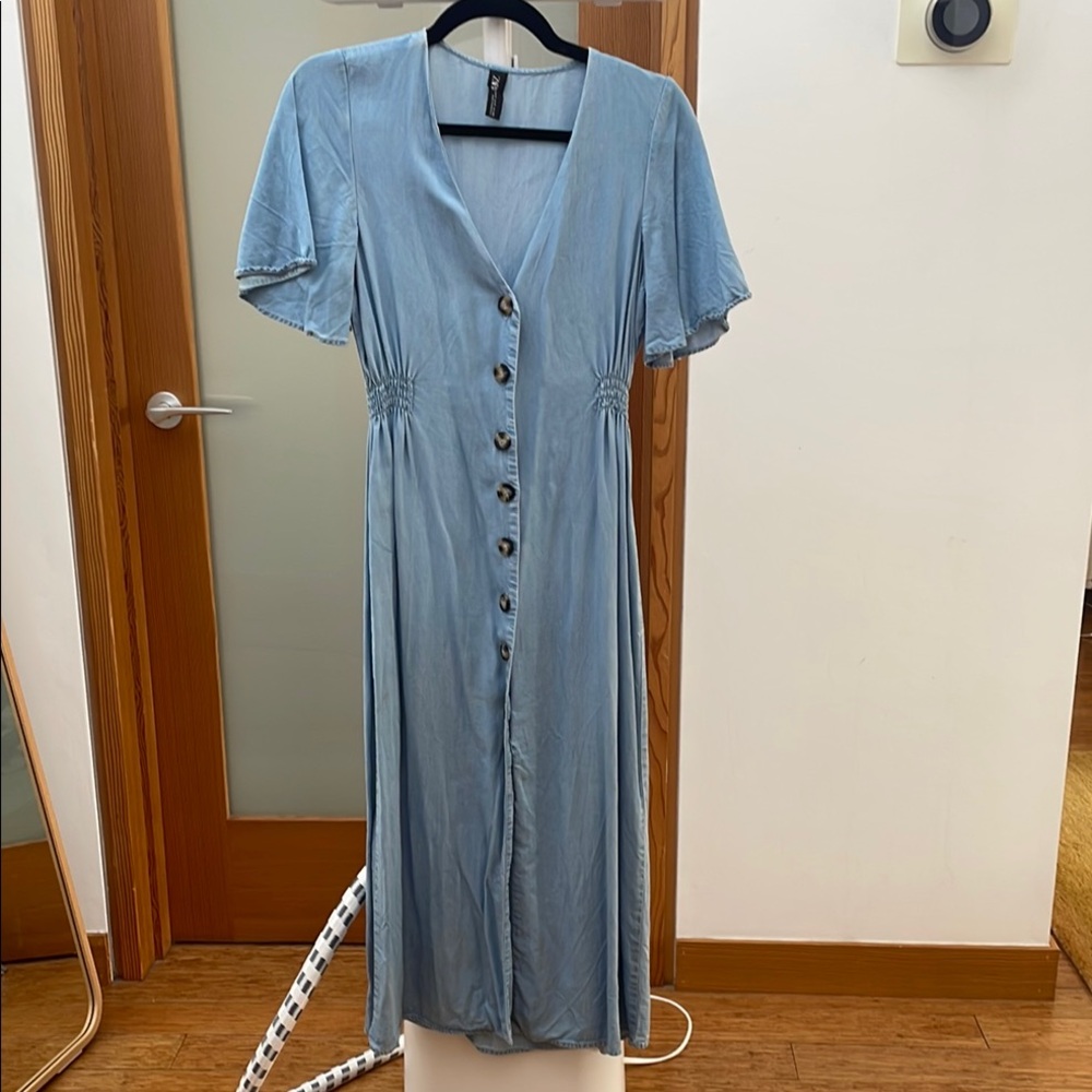 Blue Zara Button-Down Midi Dress